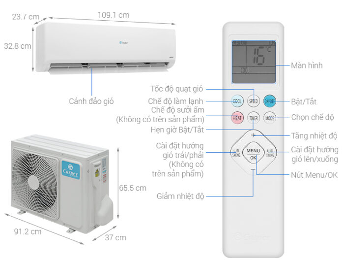 Bản vẽ kĩ thuật Điều Hòa Casper Inverter GC-24IS35 9000Btu 1 Chiều
