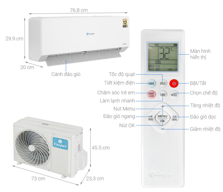 Bản vẽ kĩ thuật Điều Hòa Casper Inverter QC-09IS36 9000Btu 1 Chiều