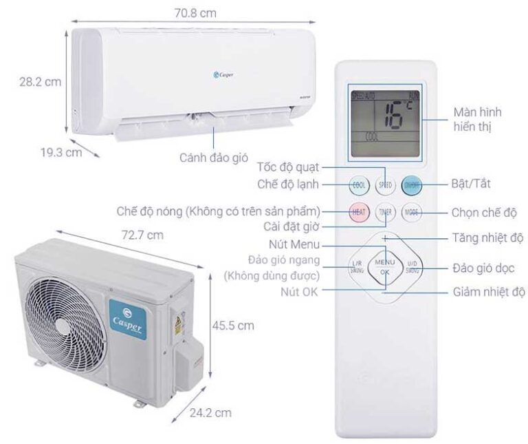 Bản vẽ kĩ thuật Điều Hòa Casper Inverter TC-12IS36 12000Btu 1 Chiều