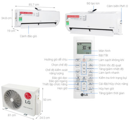 Bản vẽ kĩ thuật Điều Hòa LG Inverter V13APFUV 12000BTU 1 Chiều