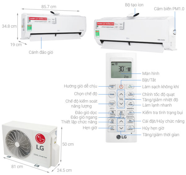 Bản vẽ kĩ thuật Điều Hòa LG Inverter V13APFUV 12000BTU 1 Chiều
