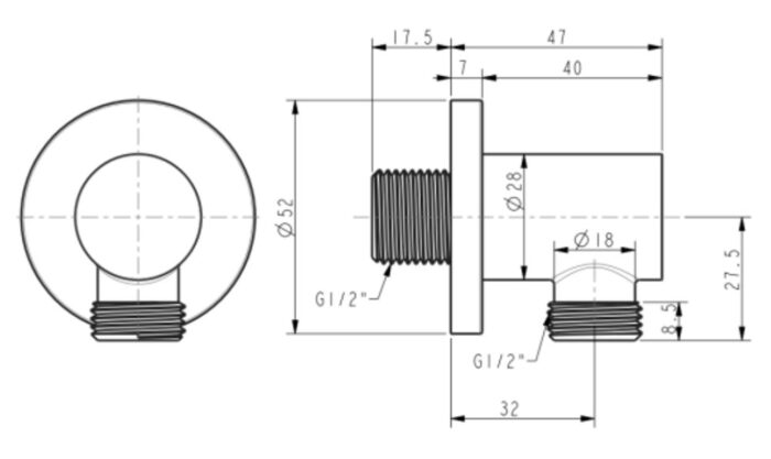 Bản vẽ kỹ thuật Cút nối vòi sen âm tường American Standard FFAS9140BHG dòng EasySET