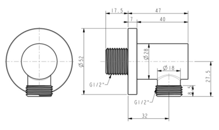 Bản vẽ kỹ thuật Cút nối vòi sen âm tường American Standard FFAS9140CS dòng EasySET