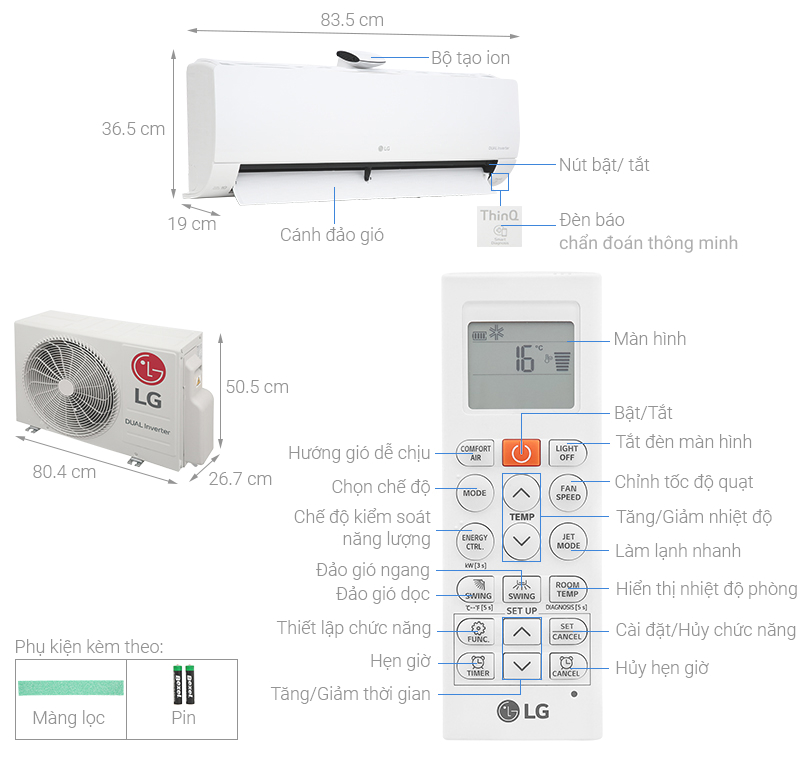 Dieu Hoa LG Inverter V10APFP 9000Btu 1 Chieu 1
