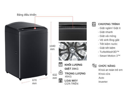 Thông số kĩ thuật Máy Giặt LG Inverter TV2520DV7J 20Kg