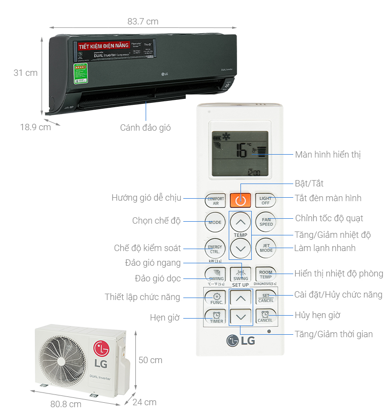 Bản vẽ kĩ thuật Điều Hòa LG Inverter V13APIG 12000Btu 1 Chiều
