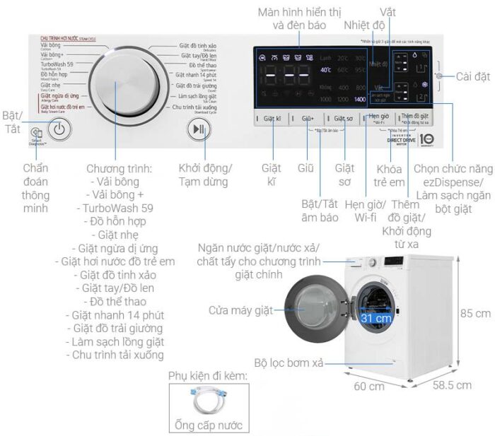 Máy giặt LG FV1411S4WA 11kg inverter - Ảnh 3