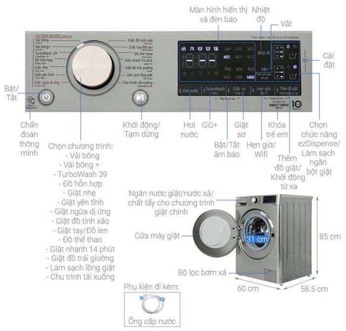 Máy giặt LG FV1412S3PA 12kg inverter - Ảnh 3