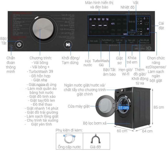 Máy giặt LG FV1414S3BA 14kg inverter - Ảnh 3