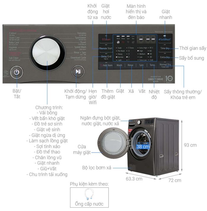 Máy giặt sấy LG F2515RTGB 15kg 8kg inverter - Ảnh 3