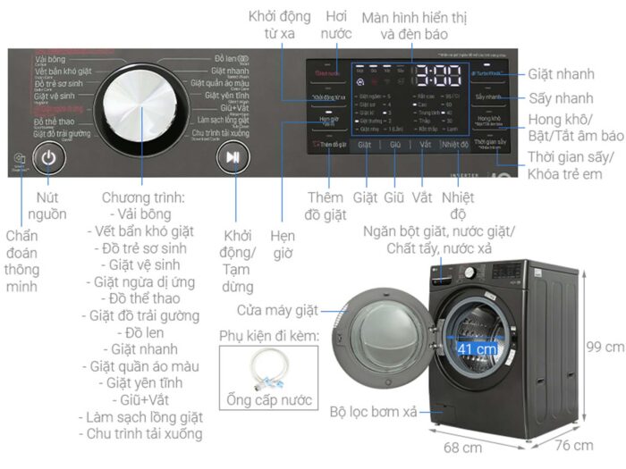 Máy giặt sấy LG F2721HVRB 21kg 12kg inverter - Ảnh 3