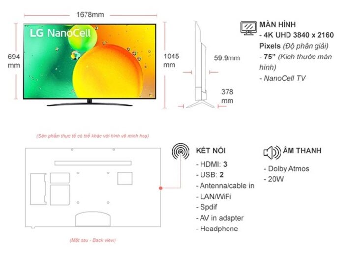 Tivi LG 75NANO76SQA 75 inch 4K NanoCell Smart - Ảnh 2