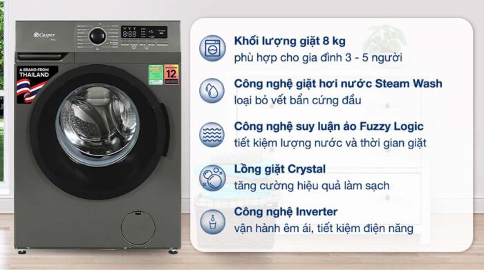 Máy giặt Casper WF-8VG1 8kg inverter - Ảnh 2