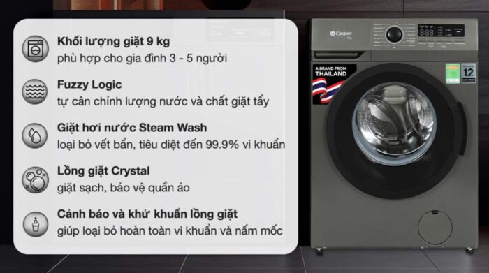 Máy giặt Casper WF-9VG1 9kg inverter - Ảnh 2
