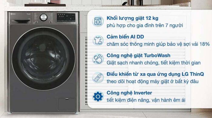 Máy giặt LG FV1412S3B 12kg inverter - Ảnh 2