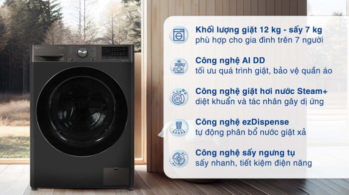 Máy giặt sấy LG FV1412H3BA 12kg 7kg inverter - Ảnh 2