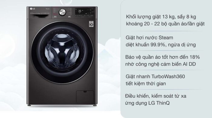 Máy giặt sấy LG FV1413H3BA 13kg 8kg inverter - Ảnh 2