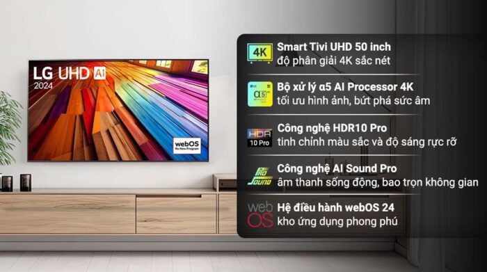Tivi LG 50UT8050PSB 50 inch 4K LED Smart - Ảnh 3