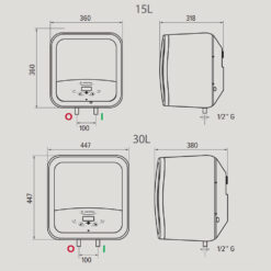 Bản vẽ kỹ thuật Bình nóng lạnh ARISTON ANDRIS2 AN2 15 30 TOP WIFI 15L 30L lít vuông gián tiếp