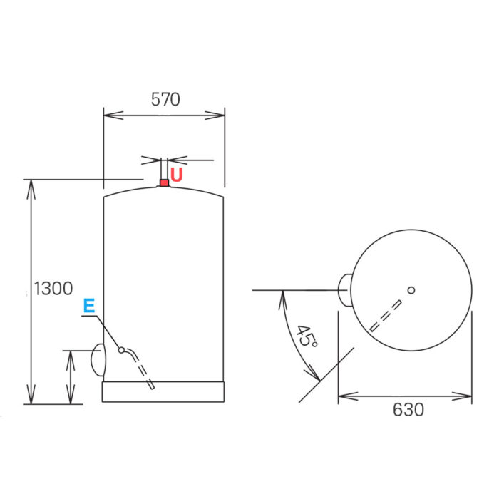 Bản vẽ kỹ thuật Bình nóng lạnh ARISTON ARI 200 STAB 570 THER MO VS EU 200L lít đặt sàn gián tiếp