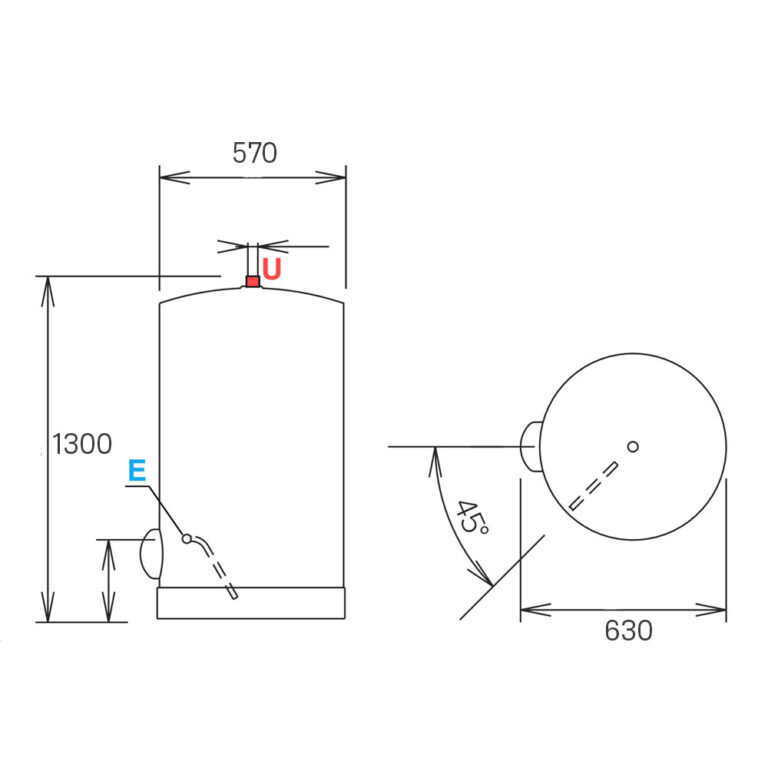 Bản vẽ kỹ thuật Bình nóng lạnh ARISTON ARI 200 STAB 570 THER MO VS EU 200L lít đặt sàn gián tiếp
