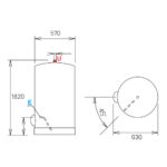 Bản vẽ kỹ thuật Bình nóng lạnh ARISTON ARI 300 STAB 570 THER MO VS EU 300L lít đặt sàn gián tiếp