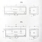 Bản vẽ kỹ thuật Bình nóng lạnh ARISTON SLIM3 20 30 LUX 20L 30L lít SL3 ngang gián tiếp 2.5FE 2500w