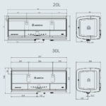 Bản vẽ kỹ thuật Bình nóng lạnh ARISTON SLIM3 20 30 TOP WIFI AG+ 20L 30L lít (SL3) ngang gián tiếp 2.5FE 2500w