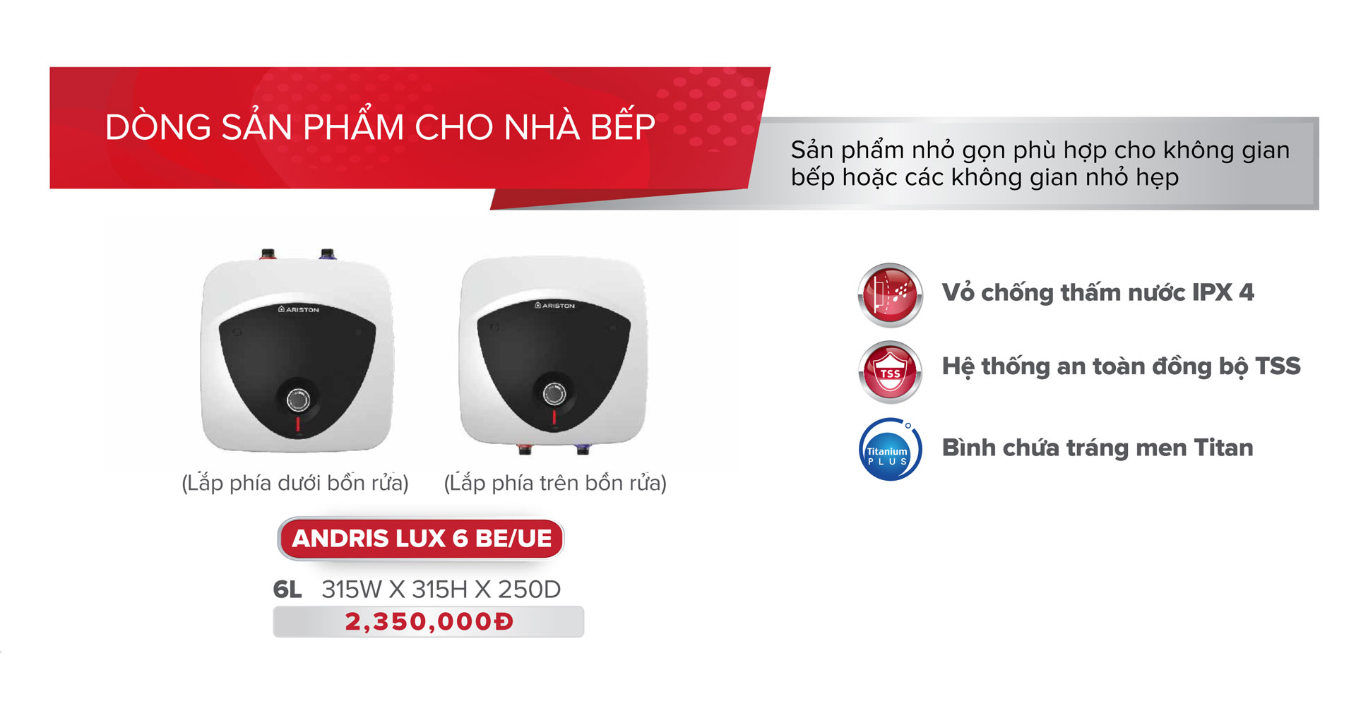 Binh nong lanh Ariston an lux 6 ue be