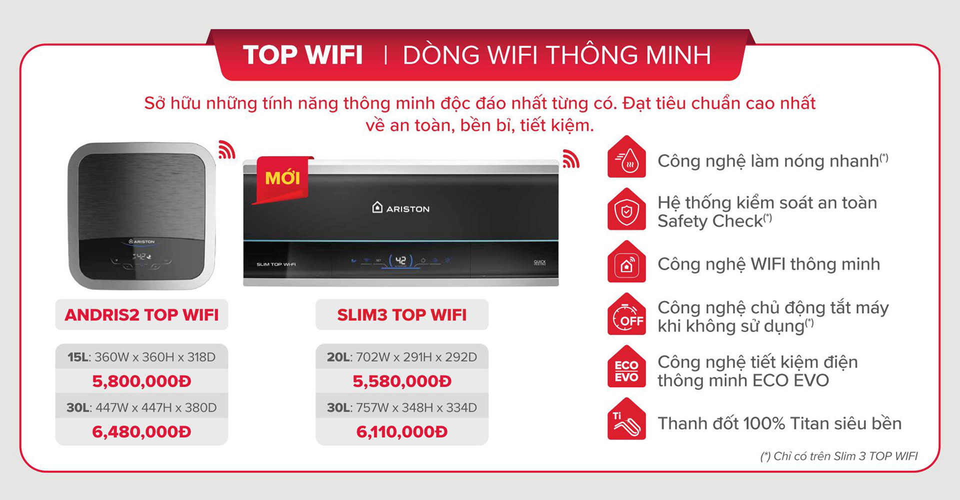 Binh nong lanh Ariston anris2 top wifi slim3 top wifi