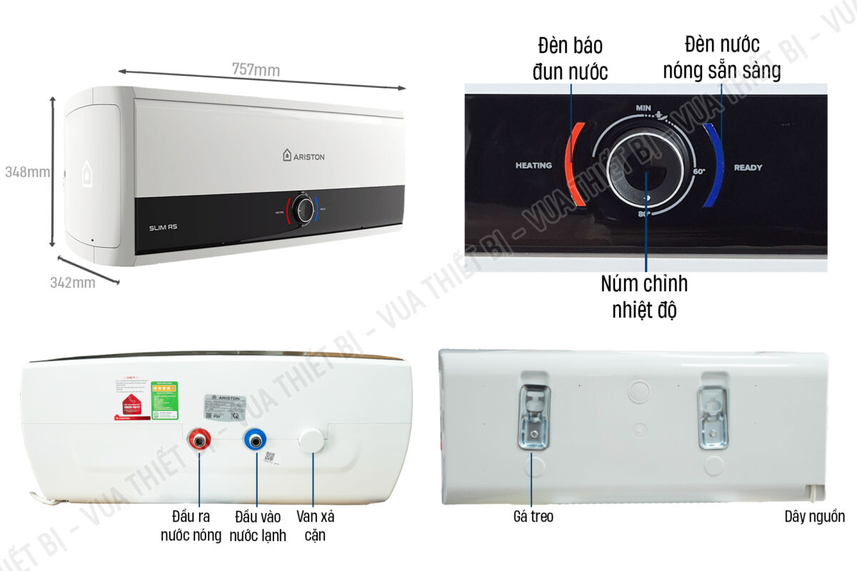 Thông số kỹ thuật Bình nóng lạnh ARISTON SLIM3 30 RS AG+ 30L lít (SL3) ngang gián tiếp 2.5FE 2500W