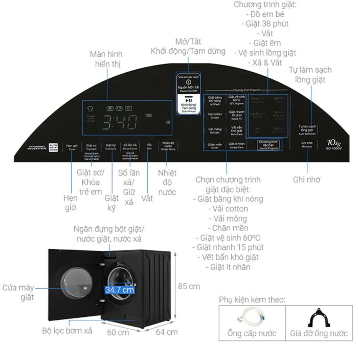 Máy giặt Hitachi BD-100GV 10kg inverter - Ảnh 2