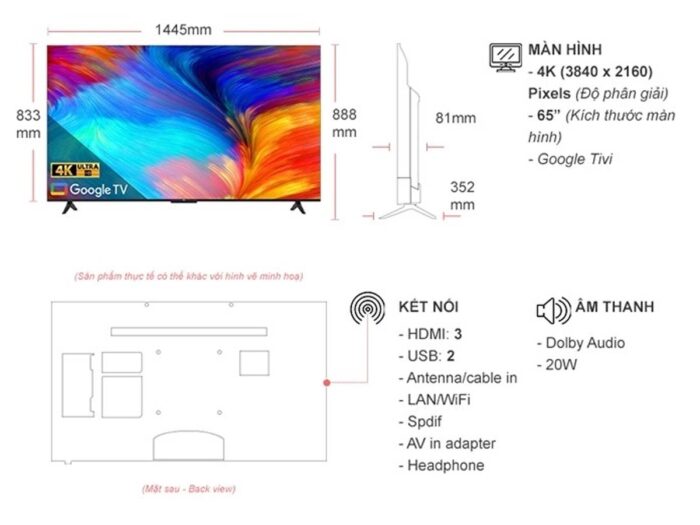 Tivi TCL 65P638 65 inch 4K LED Google - Ảnh 2