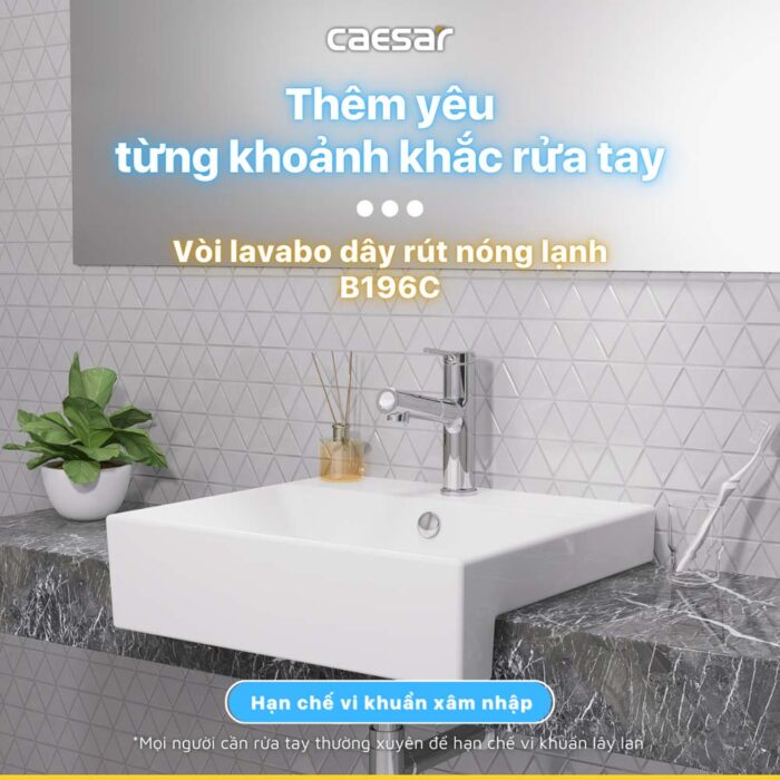Vòi lavabo CAESAR B196C dây rút nóng lạnh - Ảnh 2