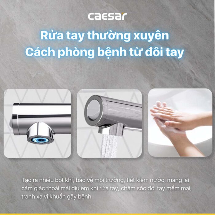 Vòi lavabo CAESAR B196C dây rút nóng lạnh - Ảnh 4