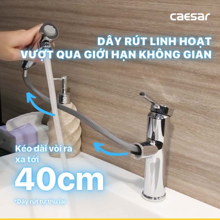 Vòi lavabo CAESAR B196C dây rút nóng lạnh - Ảnh 6