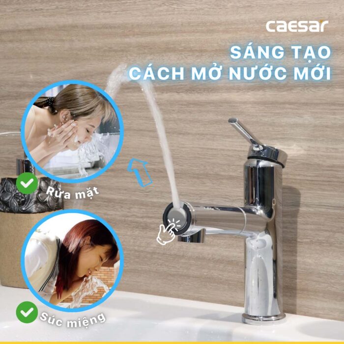 Vòi lavabo CAESAR B196C dây rút nóng lạnh - Ảnh 7