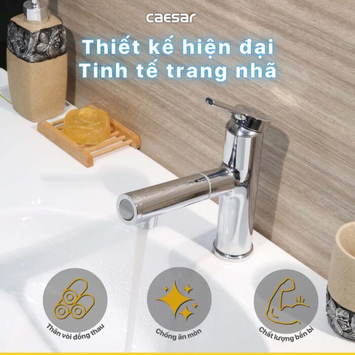 Vòi lavabo CAESAR B196C dây rút nóng lạnh - Ảnh 8