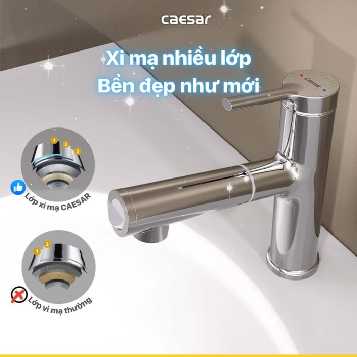 Vòi lavabo CAESAR B196C dây rút nóng lạnh - Ảnh 9