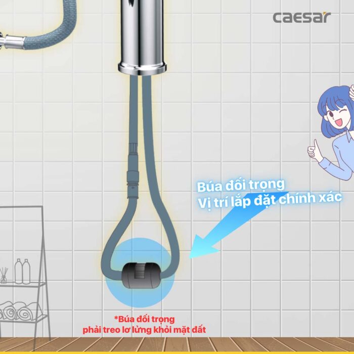 Vòi lavabo CAESAR B196C dây rút nóng lạnh - Ảnh 12