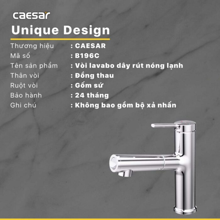 Vòi lavabo CAESAR B196C dây rút nóng lạnh - Ảnh 13