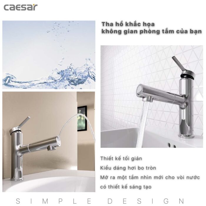 Vòi lavabo CAESAR B196C dây rút nóng lạnh - Ảnh 14