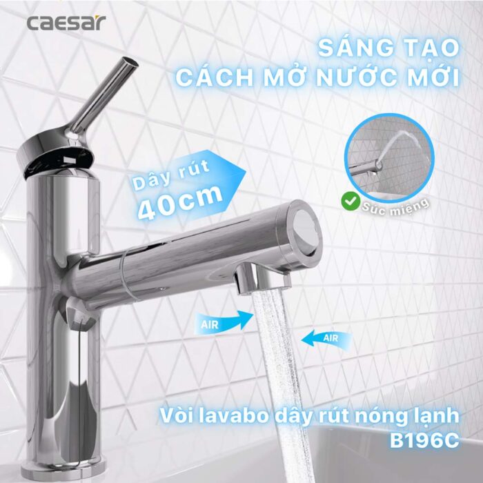 Vòi lavabo CAESAR B196C dây rút nóng lạnh - Ảnh 15