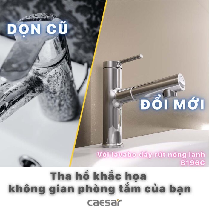Vòi lavabo CAESAR B196C dây rút nóng lạnh - Ảnh 16