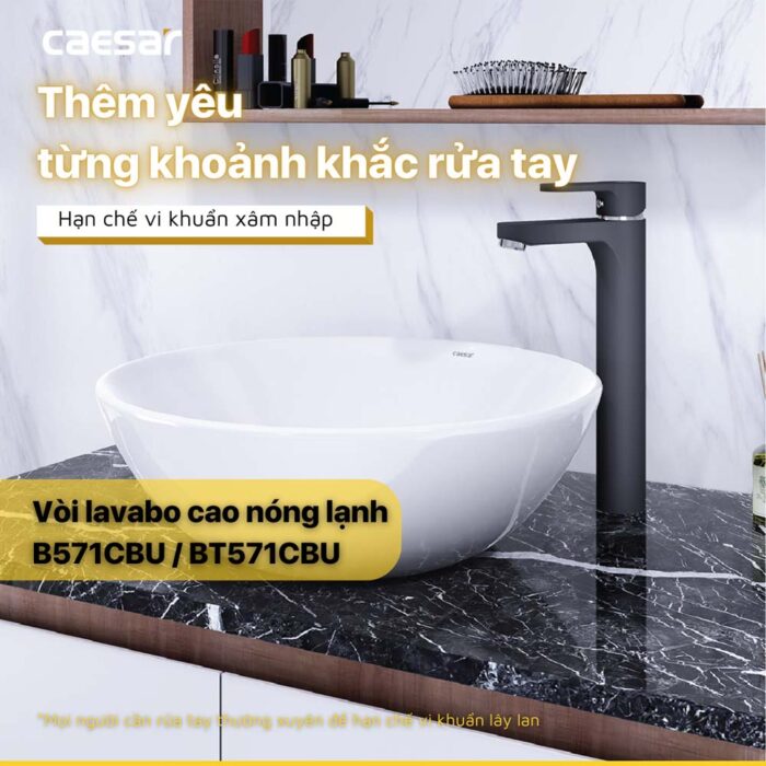 Vòi lavabo CAESAR B571CBU cổ cao nóng lạnh - Ảnh 3