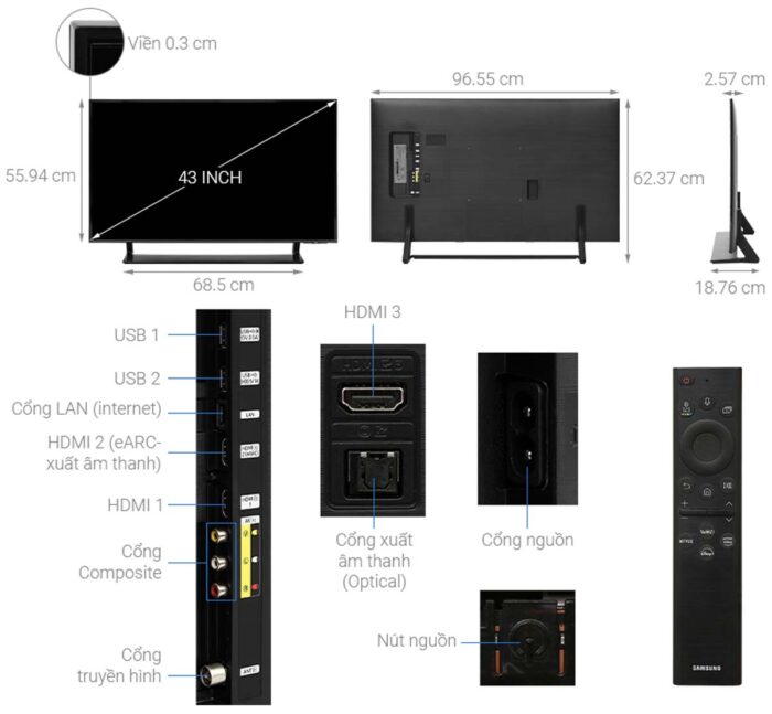 Tivi Samsung QA43Q60BAKXXV 43 Inch 4K QLED Smart - Ảnh 3