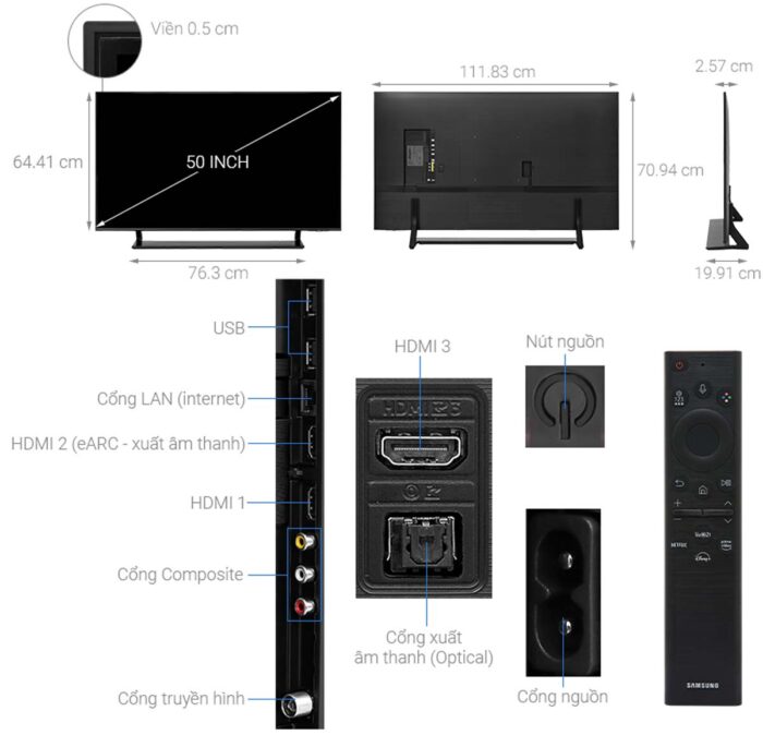 Tivi Samsung QA50Q60BAKXXV 50 Inch 4K QLED Smart - Ảnh 3