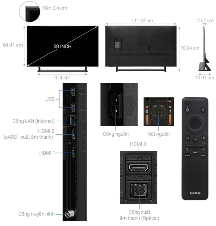 Tivi Samsung QA50Q65DAKXXV QLED 50 Inch 4K Smart - Ảnh 3
