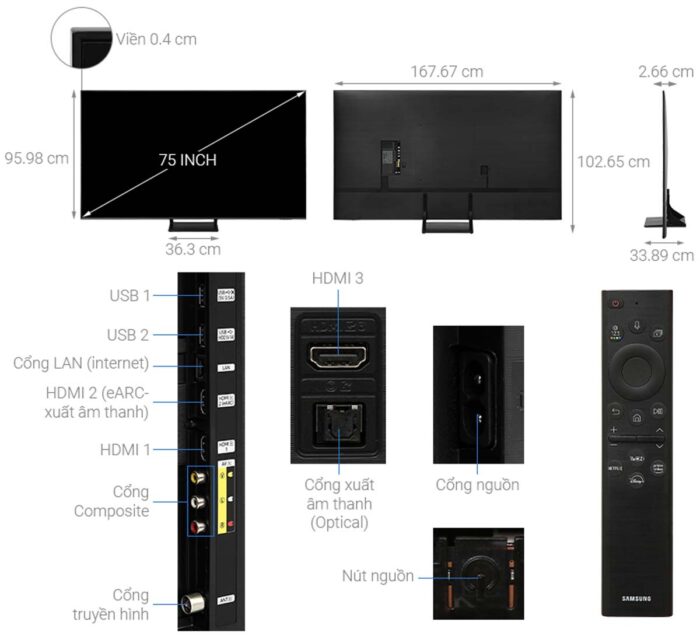 Tivi Samsung QA75Q60BAKXXV 75 Inch 4K QLED Smart - Ảnh 3