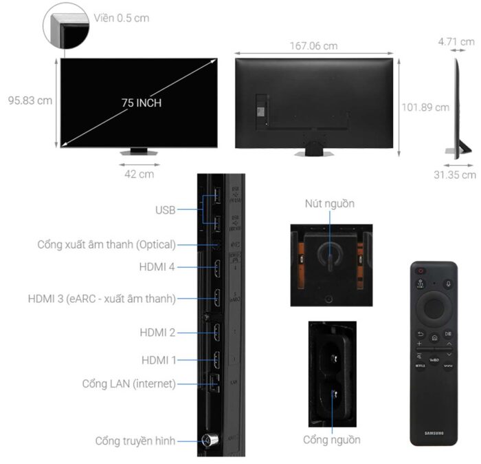 Tivi Samsung QA75Q80DAKXXV 75 Inch 4K QLED Smart - Ảnh 3